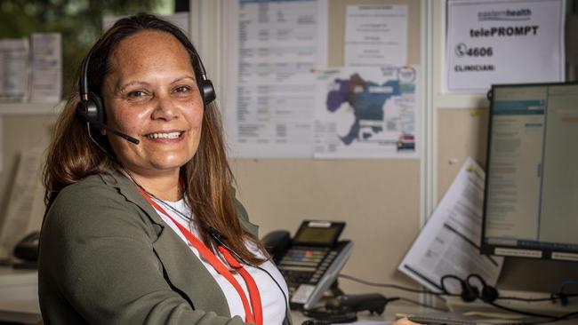 Mental Health worker Rebecca Curry at her work station. Picture: Jake Nowakowski.