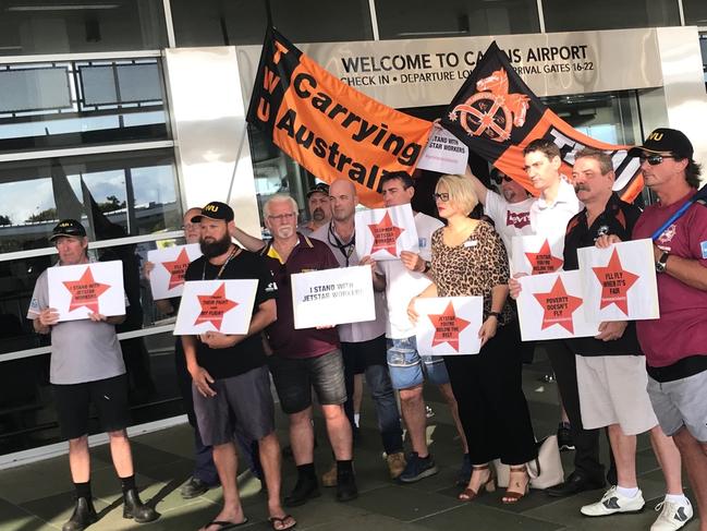 Jetstar workers striking at Cairns Domestic Airport on December 13. Picture: Supplied