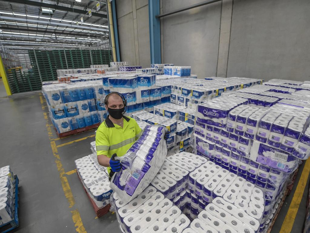 Woolworths allowed a photographer into a distribution centre in Adelaide in a bid to stop the panic buying. Picture: NCA NewsWire/Roy VanDerVegt.