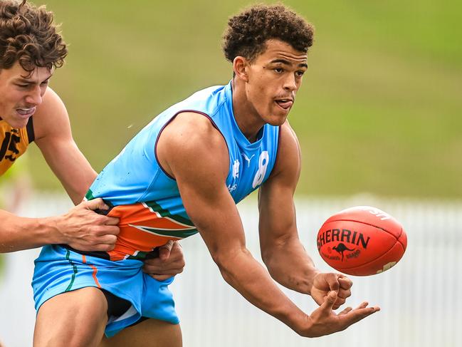 Leo Lombard is another gun from the Suns’ production line. Picture: Jenny Evans/AFL Photos/via Getty Images