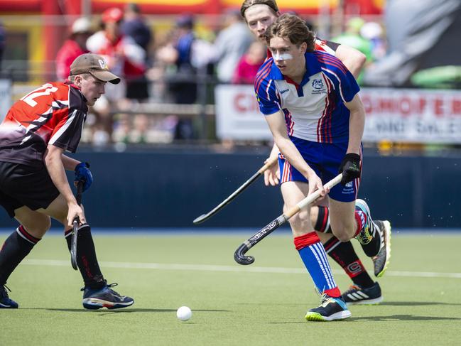 Tom Campbell of Rangeville against Past High in J1 boys grand final hockey at Clyde Park, Saturday, September 10, 2022. Picture: Kevin Farmer