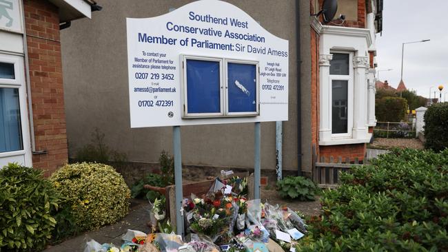 Floral tributes outside Southend West Conservative Association in Leigh-on-Sea. Picture: Getty Images