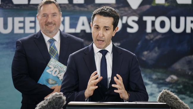 Premier David Crisafulli pictured addressing the media at Suncorp Stadium, 2nd June 2025. Photo: Josh Woning