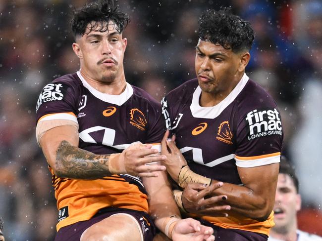 NRL 2023 QF Brisbane Broncos v Melbourne Storm - Kotoni Staggs Selwyn Cobbo NRL PHOTOS