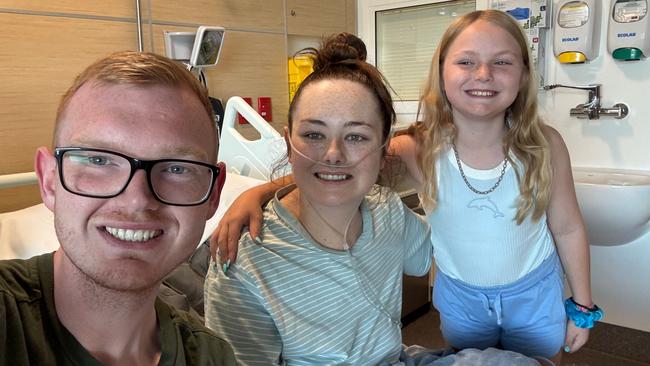 Rashelle Banks, who has been diagnosed with a rare and aggressive form of blood cancer called acute promyelocytic leukaemia (APL), with her partner Cody and daughter Mia. Picture: Supplied by family.