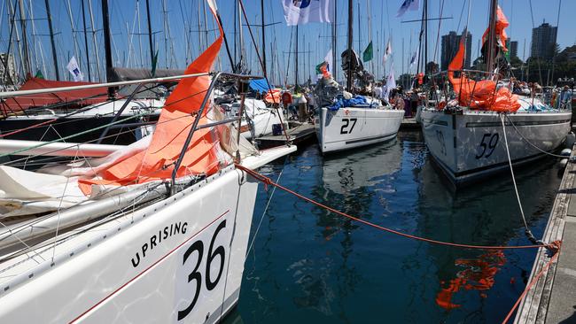 Storm jibs prepared and ready at the start of the 2022 Rolex Sydney Hobart yacht race. Pic: Justin Lloyd.