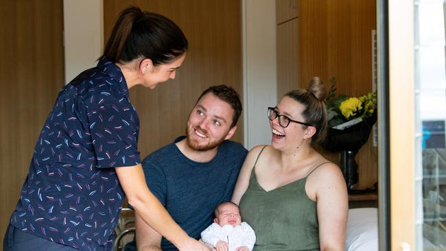 First-time parents Caitlin and Jaiden Hubert with Harvey Arthur Hubert who was born at Mater Private Hospital Townsville on April 16.