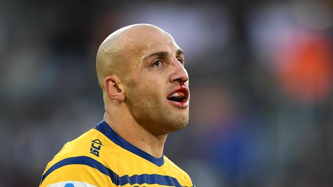 Blake Ferguson of the Eels during the Round 17 NRL match between the Wests Tigers and the Parramatta Eels at Bankwest Stadium in Sydney, Sunday, July 14, 2019. (AAP Image/Joel Carrett) NO ARCHIVING, EDITORIAL USE ONLY