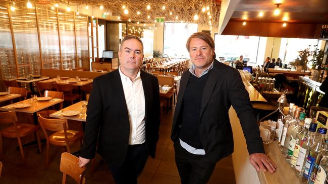 MADE majority owner Radek Sali and CEO Leigh Small at the Hellenic restaurant in Melbourne on Friday. Picture: David Geraghty.