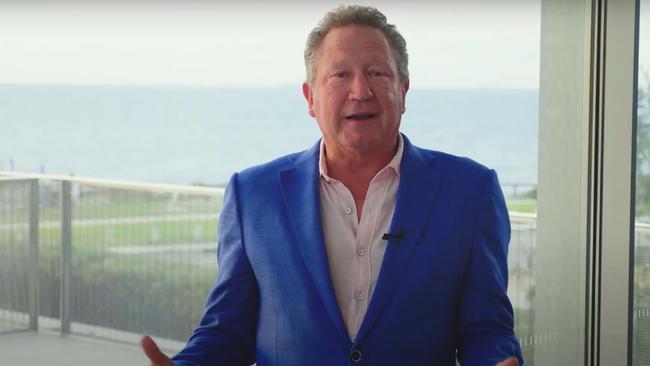 Andrew Forrest announces the Williams acquisition on Monday.