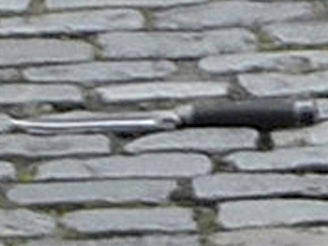 This knife was seen on the ground near the attacker. Picture: Stefan Rousseau/PA via AP