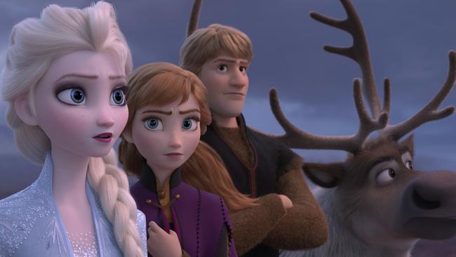 Idina Menzel, Kristen Bell and Jonathan Groff return as the voices of Elsa, Anna and Kristoff (Disney via AP)