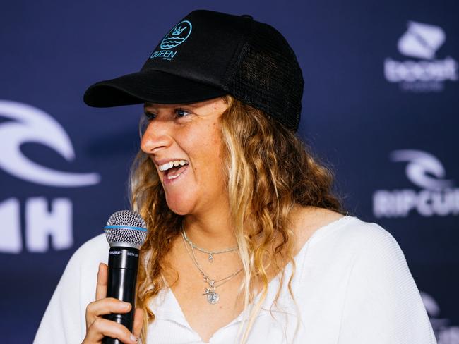 BELLS BEACH, VICTORIA, AUSTRALIA - APRIL 8: India Robinson of Australia at the Press Conference of the Rip Curl Pro Bells Beach on April 8, 2022 at Bells Beach, Victoria, Australia (Photo by Matt Dunbar/World Surf League)