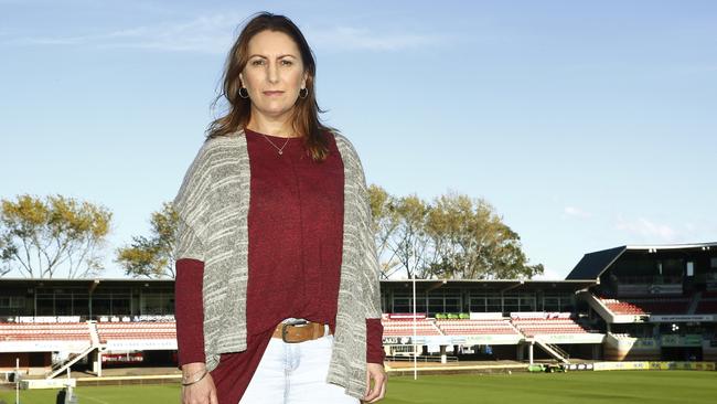 Claire Gallagher at Brookvale Oval where she believes she contracted Ross River Virus from a mosquito bite back in 2013. Picture: John Appleyard