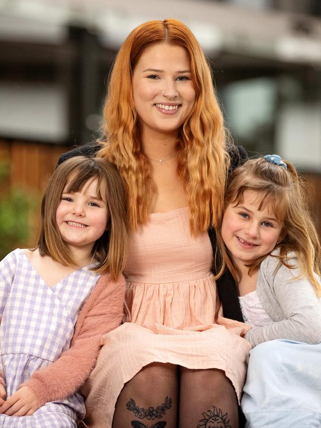 Emilie Hook (right), 6, helped mum Amy Gamble save her little sister, Ella. Picture: Mark Stewart