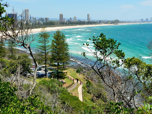 Burleigh Heads, Gold Coast, Queensland, Australia - January 13, 2018. View from Burleigh Heads National Park, toward Surfers Paradise, with buildings, cars, vegetation and people.Escape 22 September 2024Take A TourPhoto - iStock