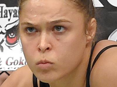 Ronda Rousey gets ready to fight Cat Zingano in a UFC 184 mixed martial arts bantamweight title bout, Saturday, Feb. 28, 2015, in Los Angeles. Rousey won after Zingano tapped out 14 seconds into the first round. (AP Photo/Mark J. Terrill)