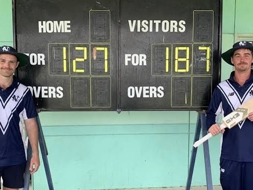 Cameron Williams (right) and Vic Country teammate Nathan Walsh after a thumping partnership.