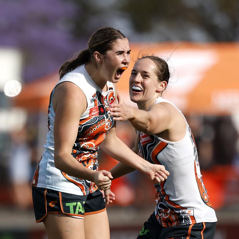 Powerful GWS midfielder-forward Zarlie Goldsworthy won the Rising Star award from Swans ruck Ally Morphett by a single vote. Picture: Phil Hillyard