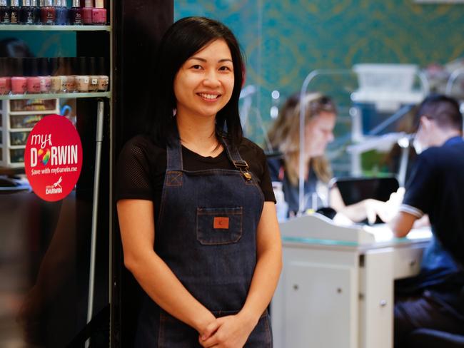 Nguyet Vu outside Nail Lovers one of three busiensses in Casuarina Square that she owns  and said all have benefitted from the MyDarwin voucher initiative's first week.Picture GLENN CAMPBELL