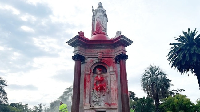 The Queen Victoria statue near the Melbourne CBD has also been vandalised. Picture: ABC