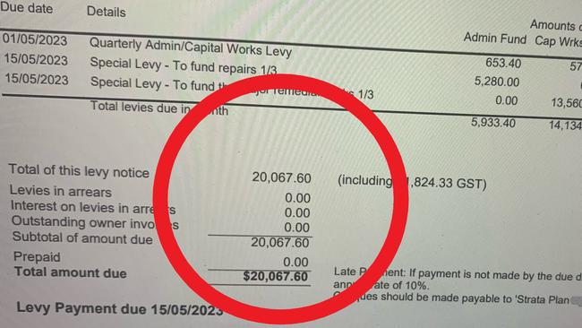 The first of three special levy bills a Sydney woman is due to receive which will total almost $60,000. Picture: Supplied