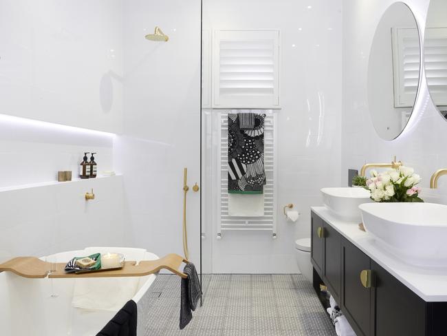 The Block — Jason and Sarah's bathroom on Channel 9 renovation show. Picture: Nine