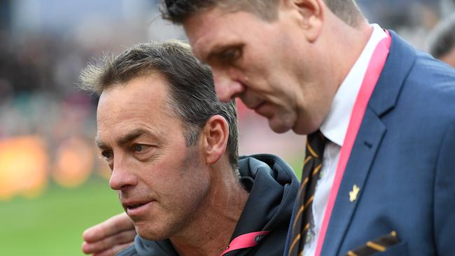 Hawthorn chief executive Justin Reeves pictured with Alastair Clarkson. Picture: AAP Image