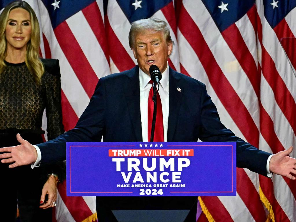 Former US President and Republican presidential candidate Donald Trump speaks during an election night event at the West Palm Beach Convention Center in West Palm Beach, Florida, on November 6, 2024. Donald Trump claimed victory and pledged to "heal" the country on November 6, 2024 as results put him on the verge of beating Kamala Harris in a stunning White House comeback. (Photo by Jim WATSON / AFP)