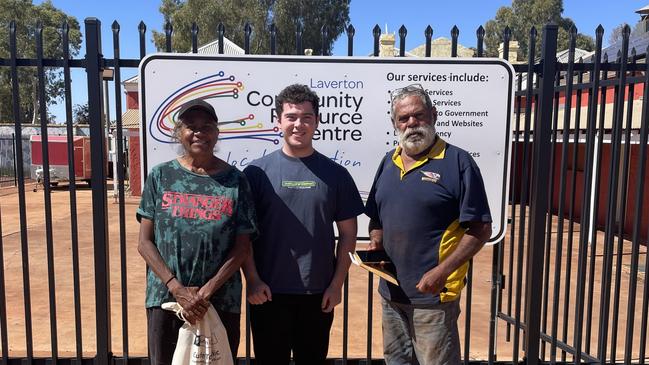 Curtin University student Anthony Ferraro (centre) with two clients of the university’s tax clinic in the goldfields town of Laverton, WA