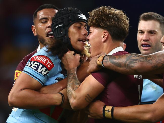 Jarome Luai and Reece Walsh go head to head. Picture: Getty