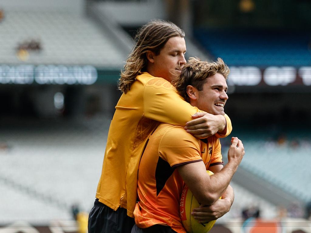 The pair are tight. Picture: Dylan Burns/AFL Photos