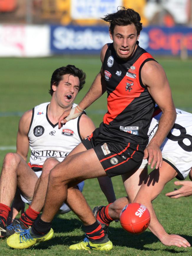 Menzel in action for Tea Tree Gully during the divison one grand final. Picture: AAP/Brenton Edwards