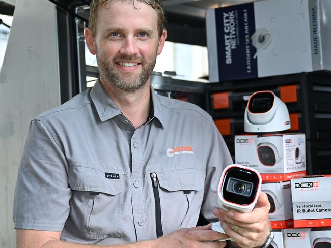 Craig Moore onsite with some of the camera units he has been increasingly called upon to install Picture: Emily Barker.