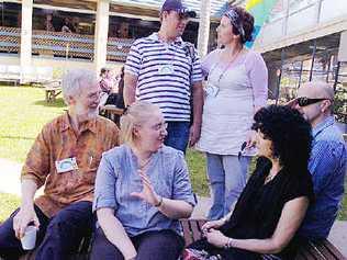 Shared vision: Attending the Down Under Institute conference are (front, from left) Jack Pearpoint, from Inclusion Press in Canada, Multitask board member Naomi Serone and Lynda Kahn, from Inclusion Press; (rear) Myles McPhee and Liz Gehrig, both from Multitask. Picture: Cathy Adams