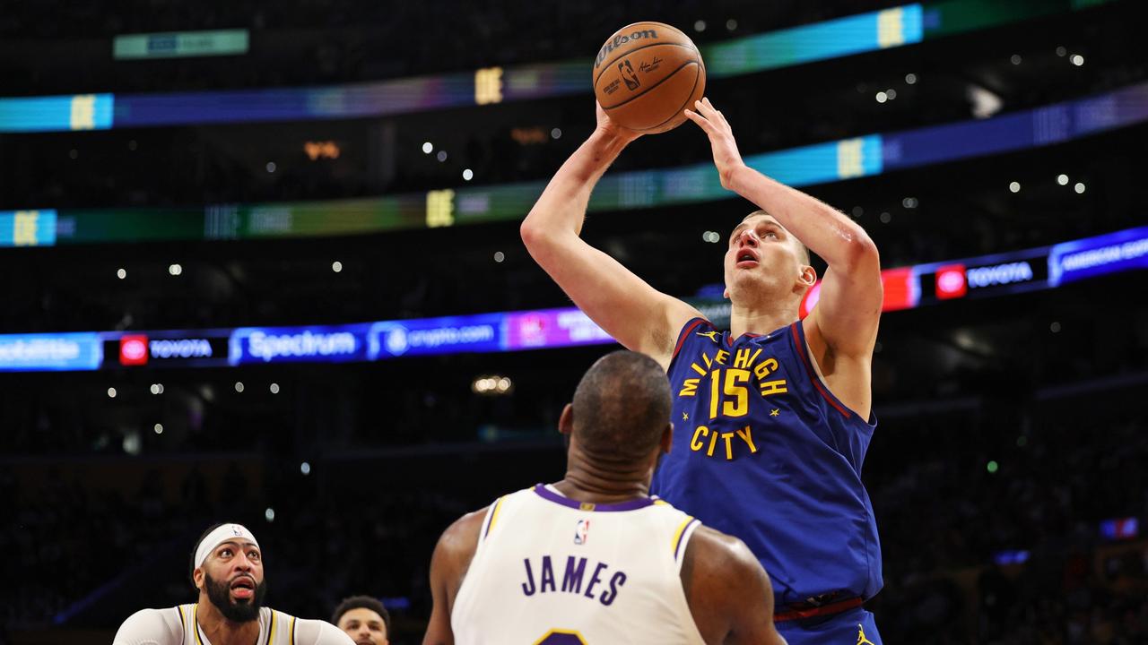 Nikola Jokic (15) and the Denver Nuggets outmuscled the Lakers in game 3. Photo by Harry How/Getty Images