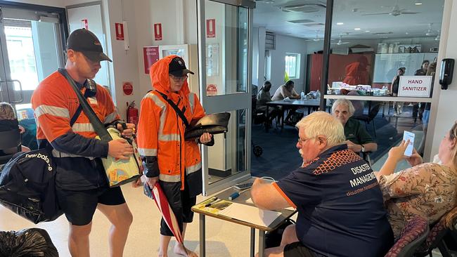 Evacuees registering at the Hinchinbrook hurricane shelter at Ingham. Picture: Cameron Bates