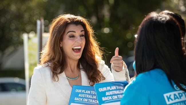 Liberal candidate for Bradfield, Gisele Kapterian, talking to voters in Chatswood.