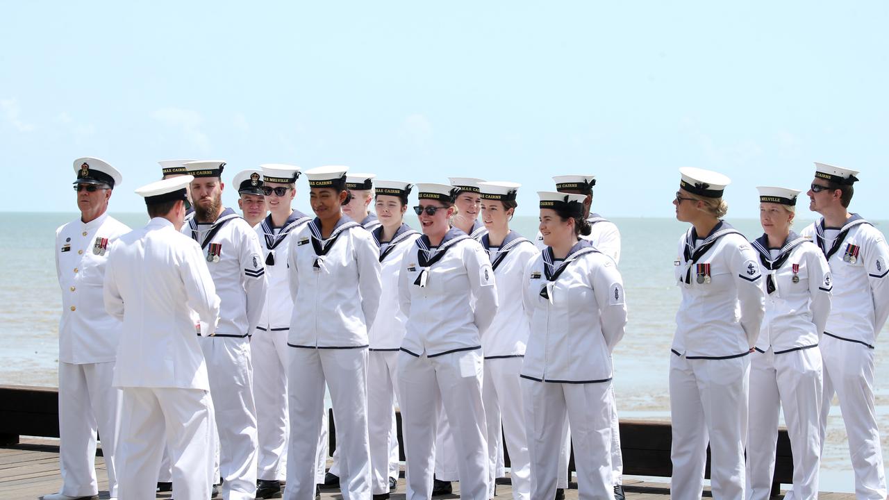 Members of the Naval Squadron from HMAS Cairns at the Remembrance Day commemorations at the Cairns Cenotaph PICTURE: ANNA ROGERS