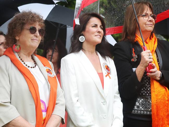 Mary Knowles Mayor Northern Midlands Council, Minister Jo Palmer, Jenny Gale Secretary of the Department of Premier and Cabinet.  Walk and rally against violence towards women.  Picture: Nikki Davis-Jones
