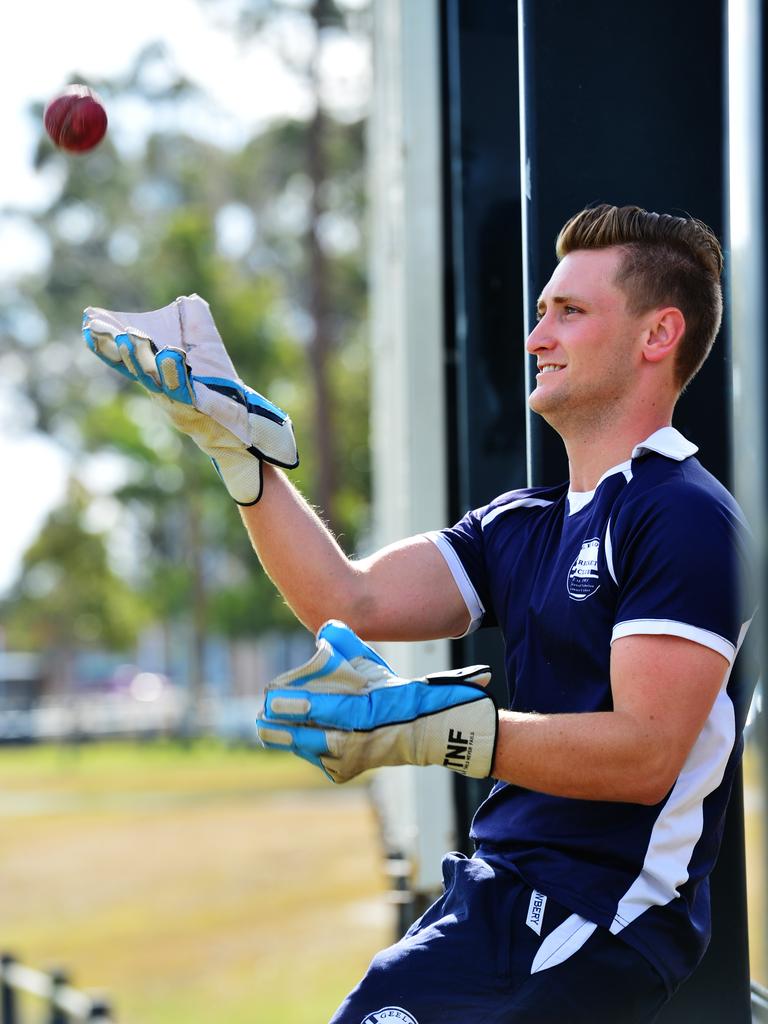 McDonald made 105 from 59 balls for Geelong against Melbourne University in January, 2016. Picture: Mitch Bear