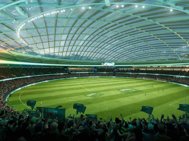 Renders of the proposed Macquarie Point stadium, home of the Tasmanian devils. Provided May 26, 2025.