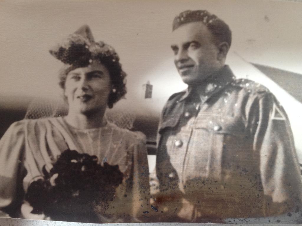 “My dad, Tom Picot was a proud Digger. In 2004 he received a OAM for service to Diggers. He passed away in May 2017 at 101 years old and was lucky enough to attend the Anzac Day march accompanied by two of his sons Bob and Glen. Pictured is Tom and Eileen on their wedding day (Mum was in the land army).” Picture: Maree Bootle