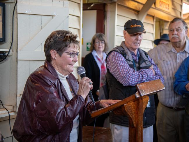 DownsSteam and Tourist Railway president Ros Scotney speaks at the official launch of "Pride of Toowoomba" steam train from Drayton to Wyreema. Saturday May 18th, 2024 Picture: Bev Lacey