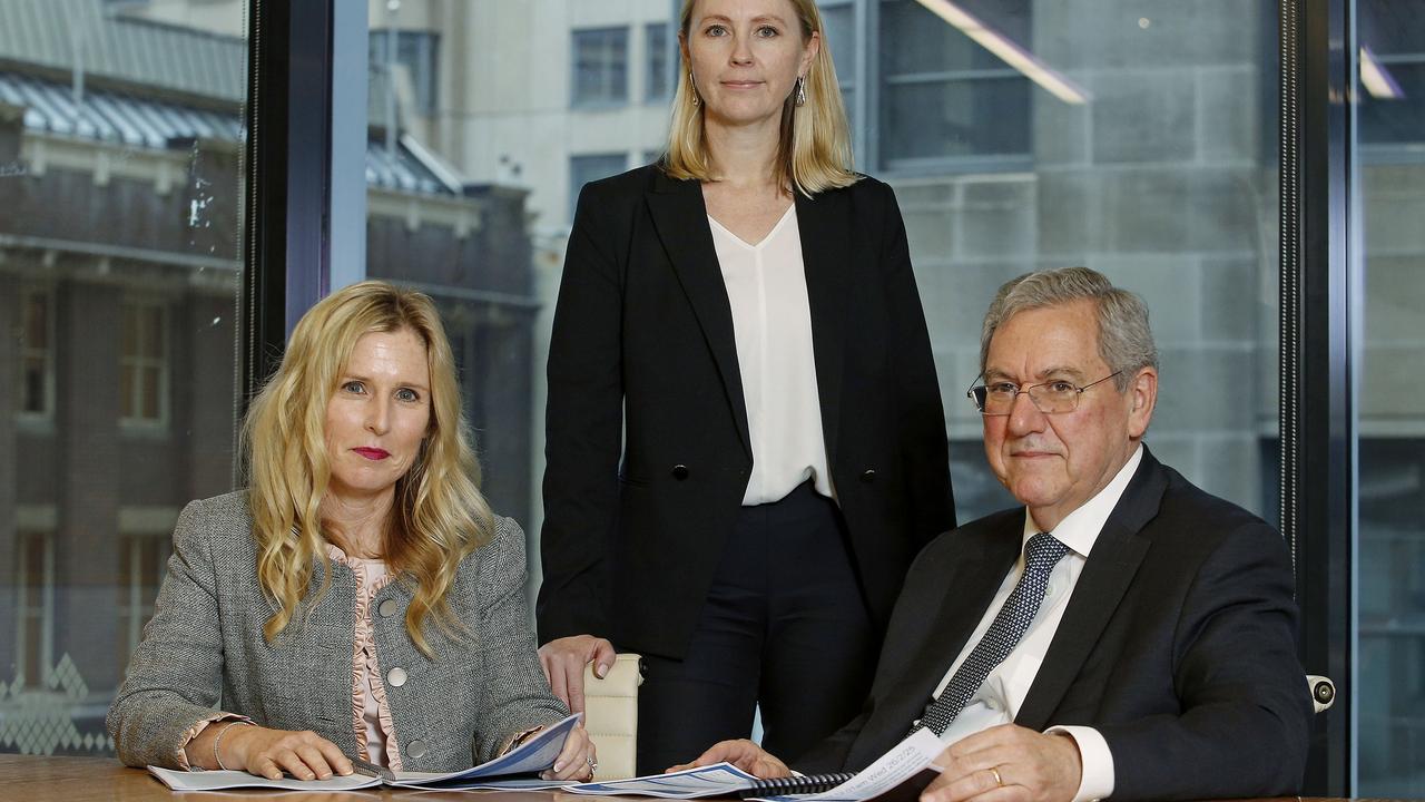 (L-R) ASIC commissioner Simone Constant, ED of markets Calissa Aldridge and chair Joe Longo with the ASIC report into Australia's Evolving Capital markets. Picture: John Appleyard