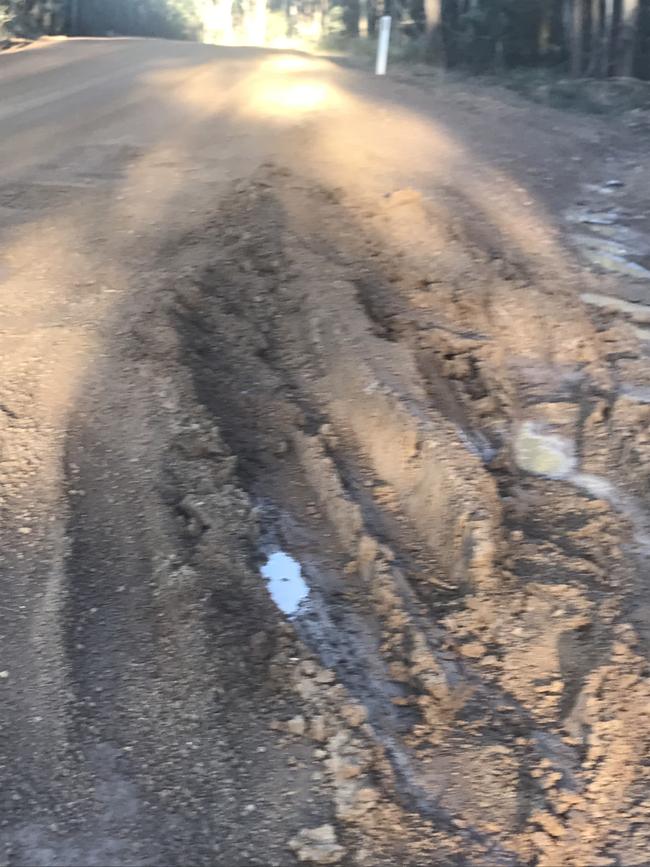 Potholes along Nugent road near Buckland.