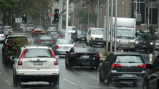 Traffic in Melbourne’s CBD. Picture: Alex Coppel.