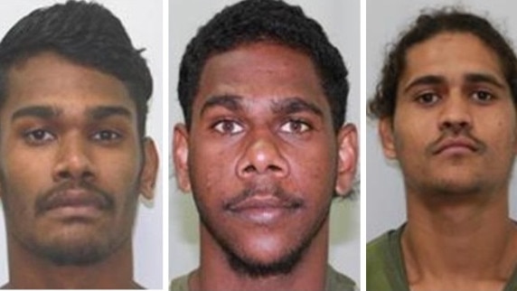 Layne Newman, Les Noble and Preston Quakawoot escaped the prison farm this week. Picture: QCS