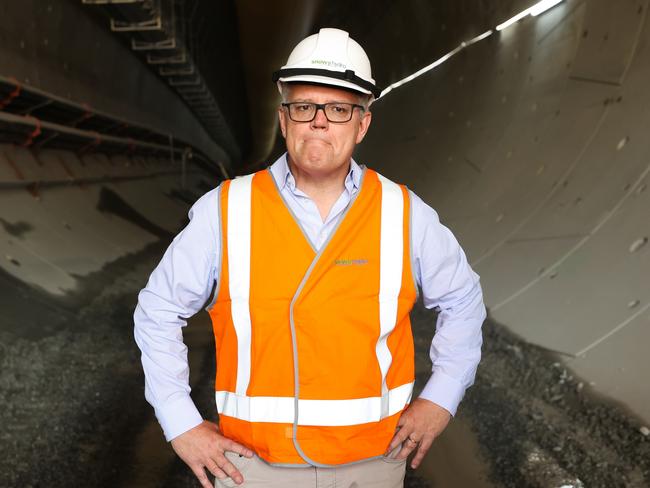 Prime Minister Scott Morrison during his visit to the Snowy hydro project. Picture: Alex Ellinghausen