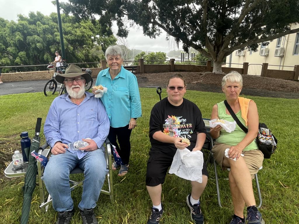 Tracy Allsworth, Carmel Witherington with Terry and John Fonda at the Australia Day breakfast in Maryborough.